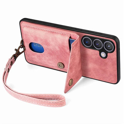 D1 For Samsung Galaxy S24+ Kickstand Case Card Holder Retro Leather Back Cover