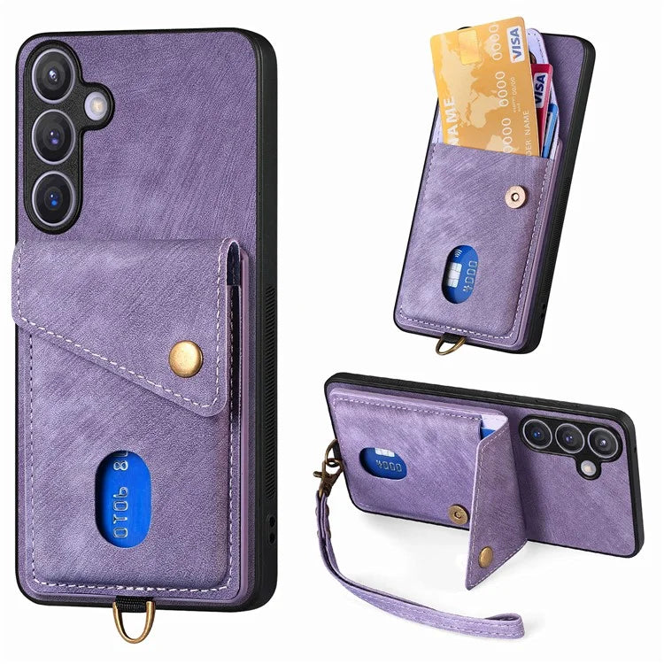D1 For Samsung Galaxy S24+ Kickstand Case Card Holder Retro Leather Back Cover