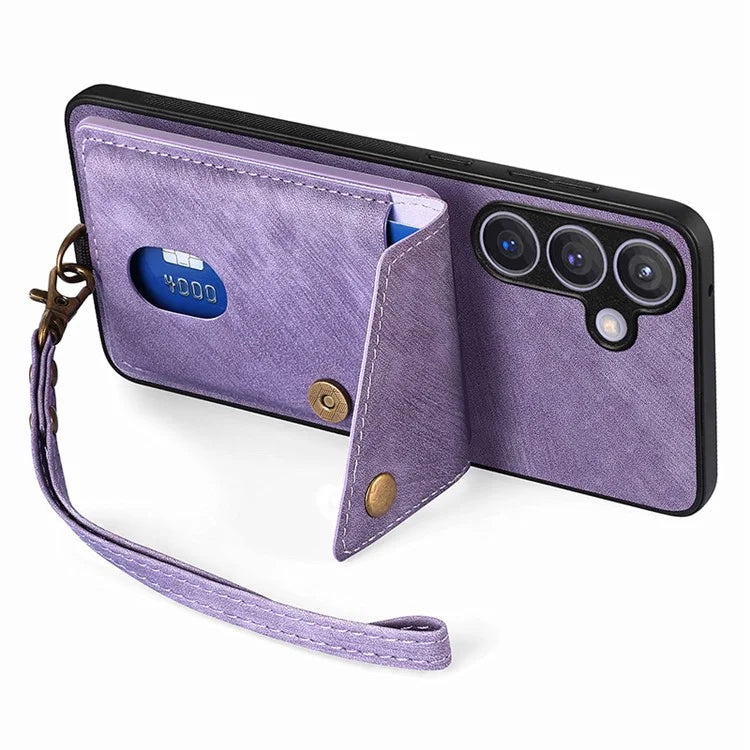 D1 For Samsung Galaxy S24+ Kickstand Case Card Holder Retro Leather Back Cover