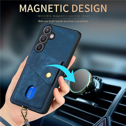 D1 For Samsung Galaxy S24+ Kickstand Case Card Holder Retro Leather Back Cover