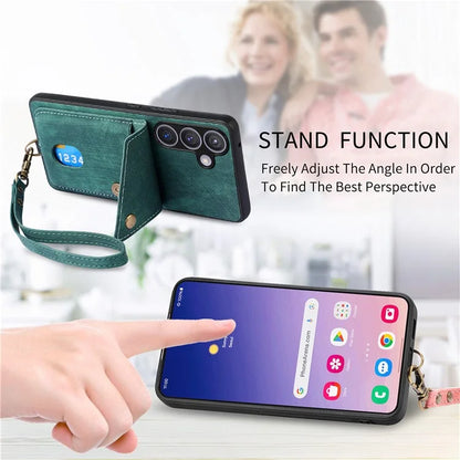 D1 For Samsung Galaxy S24+ Kickstand Case Card Holder Retro Leather Back Cover