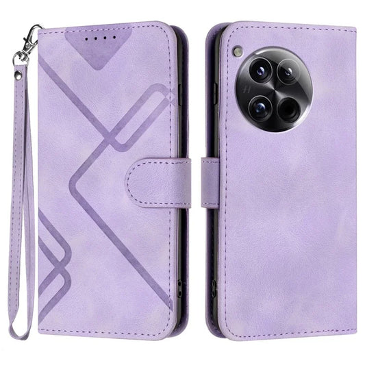 YX0040 For OnePlus 12 5G PU Leather Wallet Case Imprinted Line Geometric Protective Cover