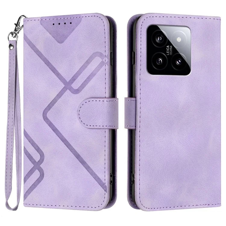 YX0040 For Xiaomi 14 Stand Folio Cover Geometric Pattern Wallet Leather Phone Case