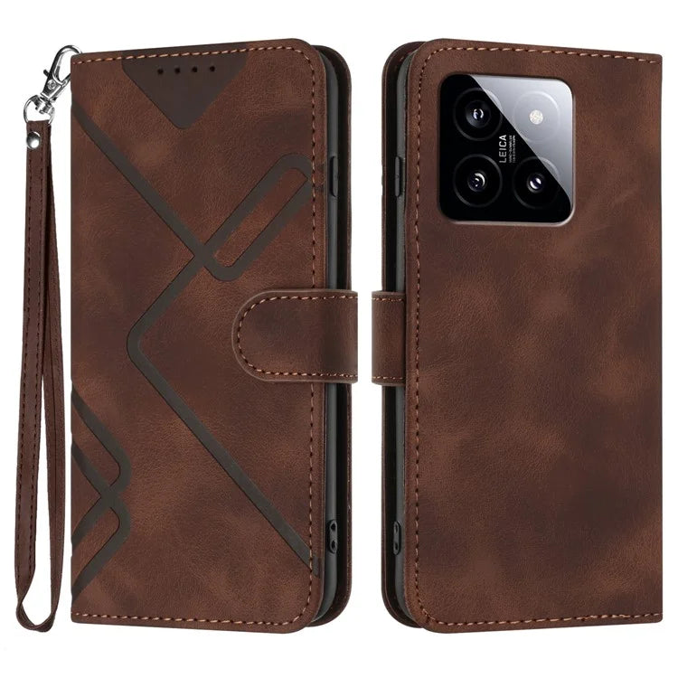 YX0040 For Xiaomi 14 Stand Folio Cover Geometric Pattern Wallet Leather Phone Case