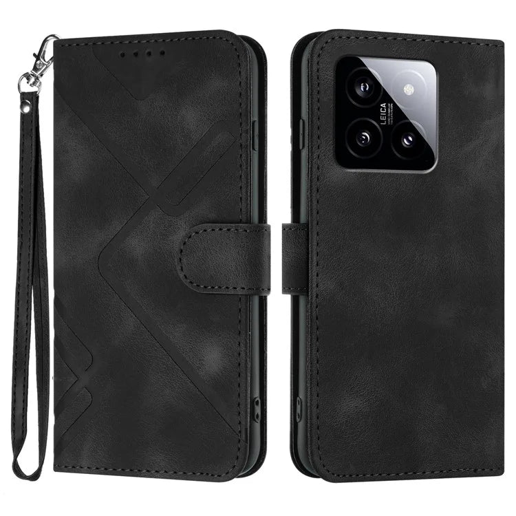 YX0040 For Xiaomi 14 Stand Folio Cover Geometric Pattern Wallet Leather Phone Case