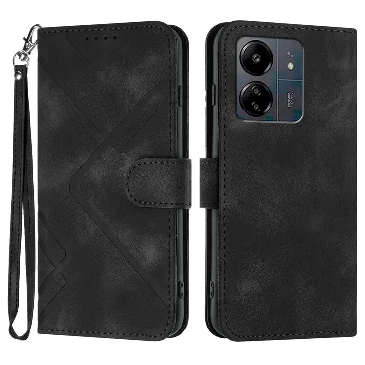 YX0040 For Xiaomi Redmi 13C 4G / 5G / Poco C65 4G Phone Case Geometric Pattern Imprinted Cover Flip Wallet
