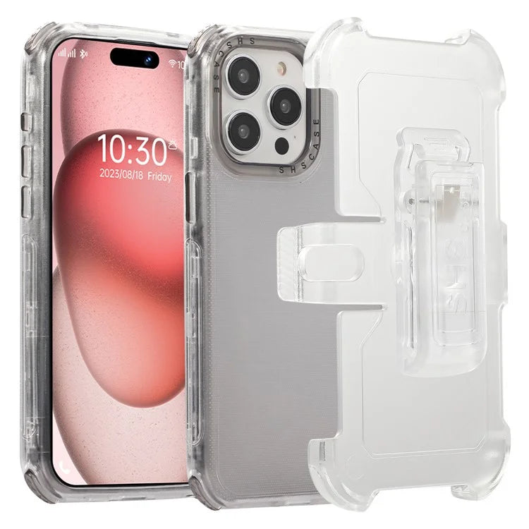 For iPhone 15 Pro Cell Phone Case Anti-scratch Slide Belt Holster Kickstand Back Shell