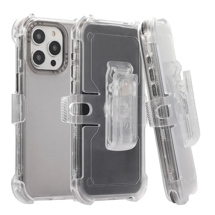 For iPhone 15 Pro Cell Phone Case Anti-scratch Slide Belt Holster Kickstand Back Shell