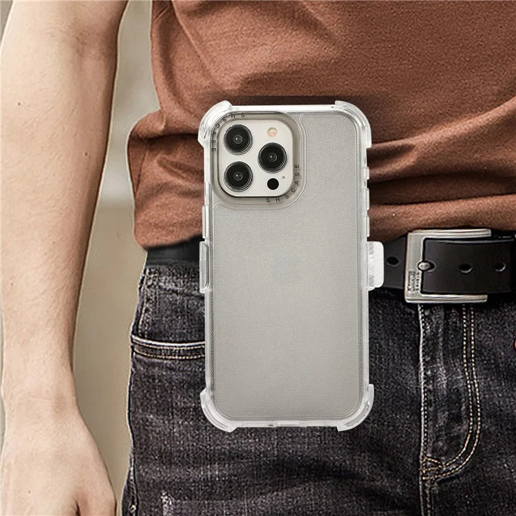 For iPhone 15 Pro Cell Phone Case Anti-scratch Slide Belt Holster Kickstand Back Shell