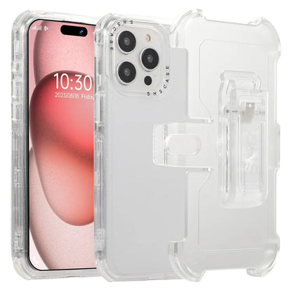 For iPhone 15 Pro Cell Phone Case Anti-scratch Slide Belt Holster Kickstand Back Shell