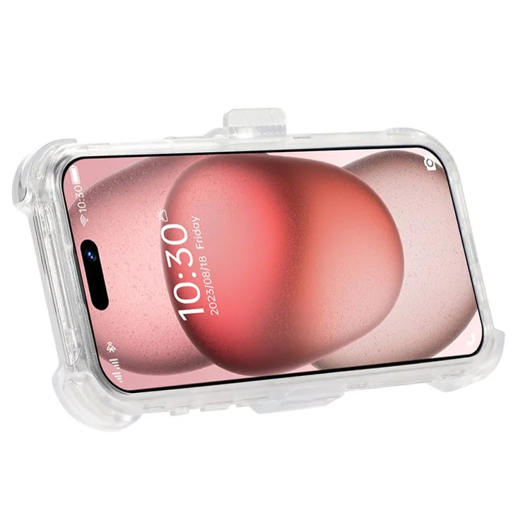 For iPhone 15 Pro Cell Phone Case Anti-scratch Slide Belt Holster Kickstand Back Shell
