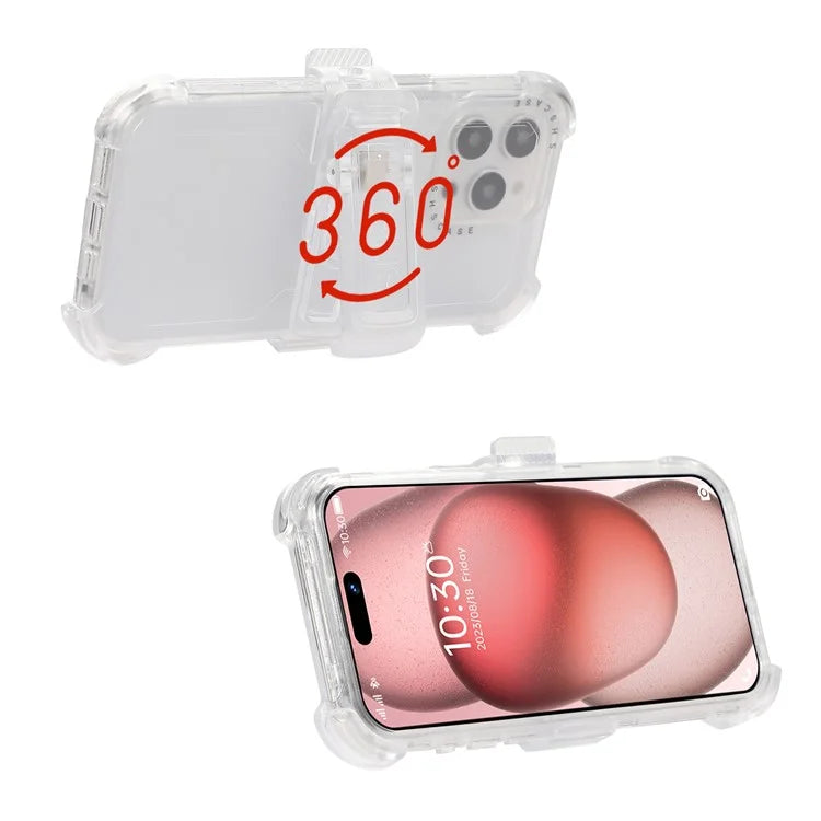 For iPhone 15 Pro Cell Phone Case Anti-scratch Slide Belt Holster Kickstand Back Shell