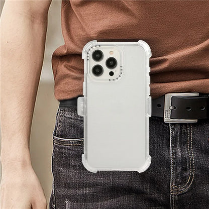 For iPhone 15 Pro Cell Phone Case Anti-scratch Slide Belt Holster Kickstand Back Shell