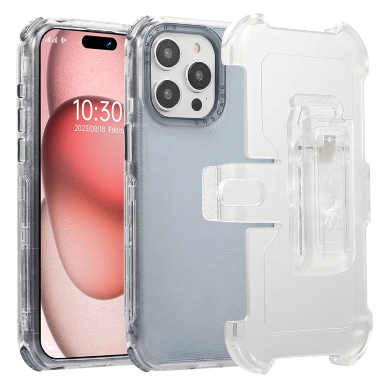 For iPhone 15 Pro Cell Phone Case Anti-scratch Slide Belt Holster Kickstand Back Shell Sapphire