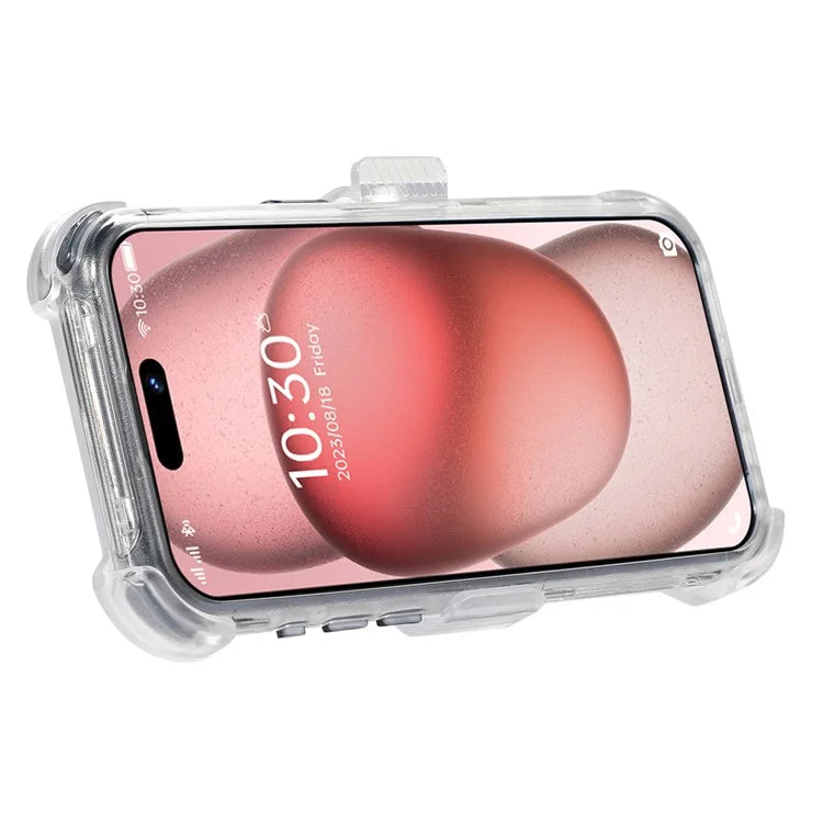 For iPhone 15 Pro Cell Phone Case Anti-scratch Slide Belt Holster Kickstand Back Shell Sapphire