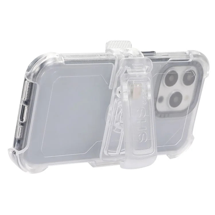 For iPhone 15 Pro Cell Phone Case Anti-scratch Slide Belt Holster Kickstand Back Shell Sapphire