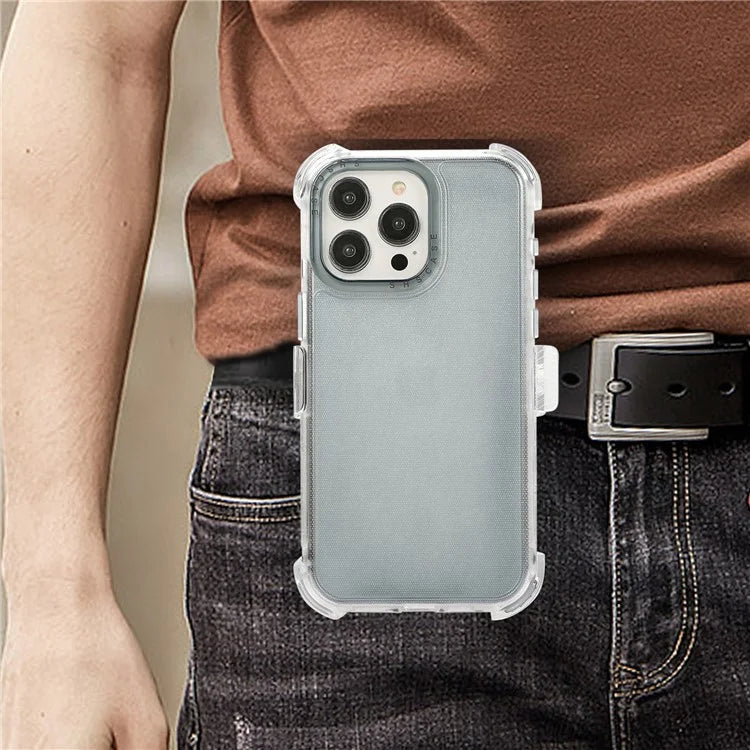 For iPhone 15 Pro Cell Phone Case Anti-scratch Slide Belt Holster Kickstand Back Shell Sapphire