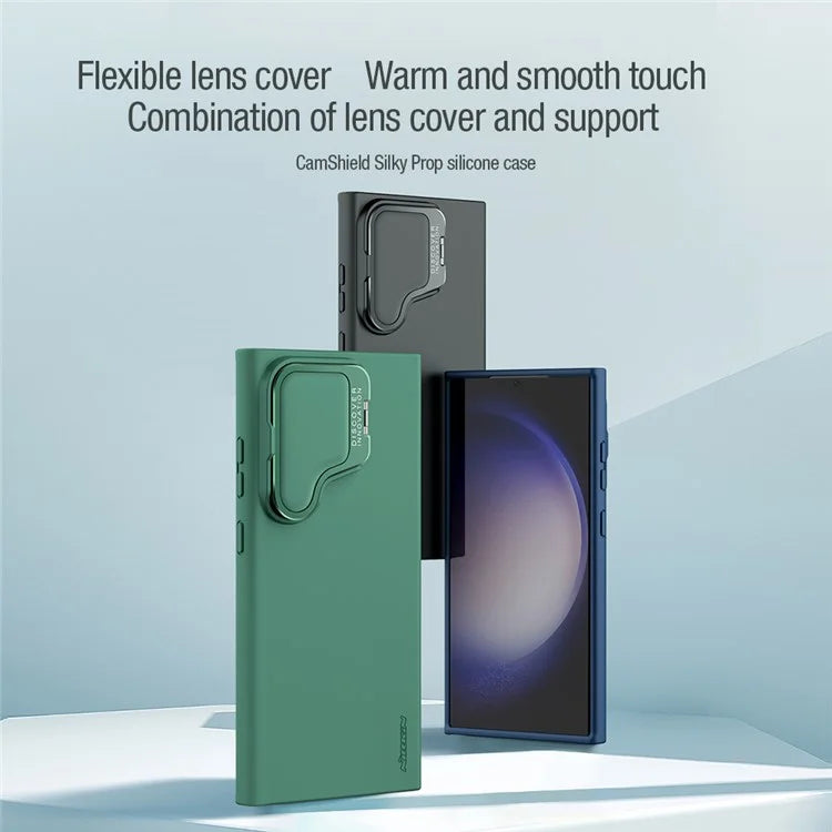 NILLKIN Camshield Silky Prop for Samsung Galaxy S24 Ultra Silicone+PC Phone Case Lens Cover Kickstand