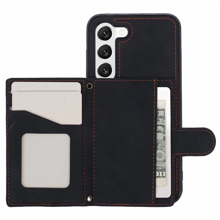 For Samsung Galaxy S22 5G Cell Phone Case Leather+TPU Card Bag Anti-drop Cover with Shoulder Strap