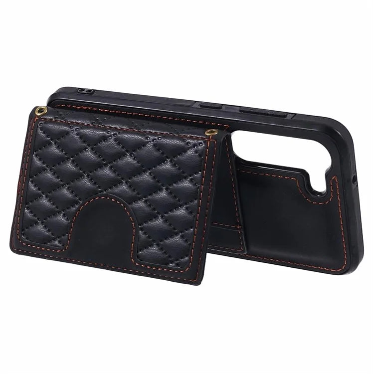 For Samsung Galaxy S22 5G Cell Phone Case Leather+TPU Card Bag Anti-drop Cover with Shoulder Strap