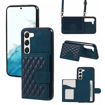 For Samsung Galaxy S22 5G Cell Phone Case Leather+TPU Card Bag Anti-drop Cover with Shoulder Strap