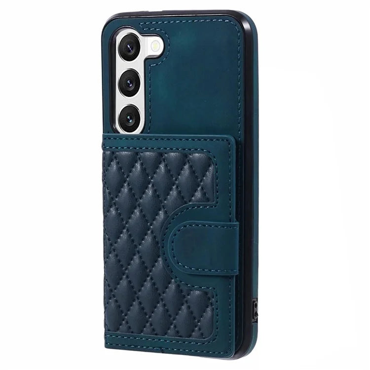 For Samsung Galaxy S22 5G Cell Phone Case Leather+TPU Card Bag Anti-drop Cover with Shoulder Strap