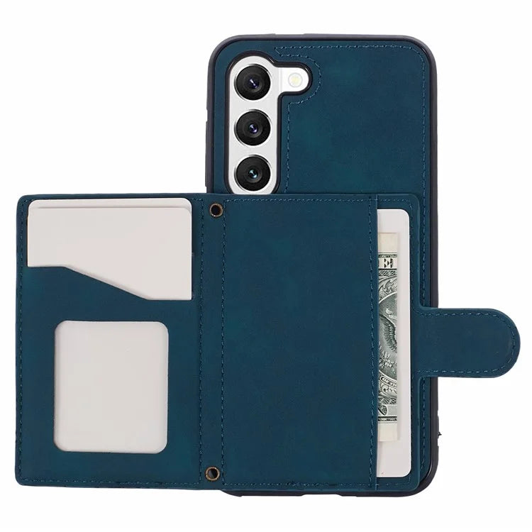 For Samsung Galaxy S22+ 5G Cell Phone Case PU Leather+TPU Card Holder Cover with Shoulder Strap