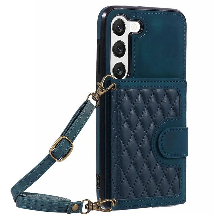 For Samsung Galaxy S22+ 5G Cell Phone Case PU Leather+TPU Card Holder Cover with Shoulder Strap