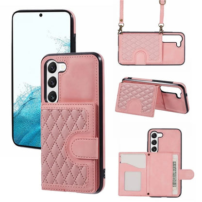For Samsung Galaxy S22+ 5G Cell Phone Case PU Leather+TPU Card Holder Cover with Shoulder Strap
