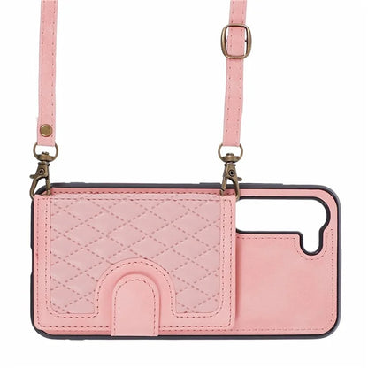 For Samsung Galaxy S22+ 5G Cell Phone Case PU Leather+TPU Card Holder Cover with Shoulder Strap