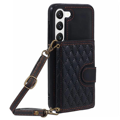 For Samsung Galaxy S21+ 5G Cell Phone Case Leather+TPU Anti-drop Cover with Rhombus Imprinted Card Bag