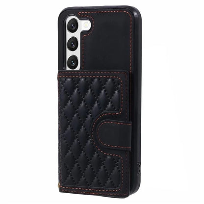 For Samsung Galaxy S21+ 5G Cell Phone Case Leather+TPU Anti-drop Cover with Rhombus Imprinted Card Bag