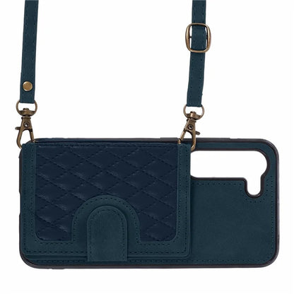 For Samsung Galaxy S21+ 5G Cell Phone Case Leather+TPU Anti-drop Cover with Rhombus Imprinted Card Bag