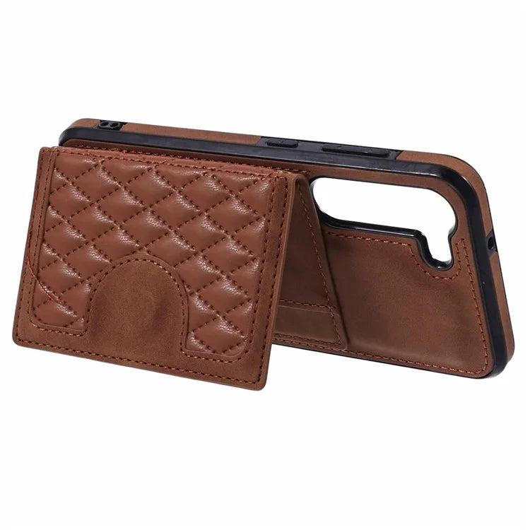 For Samsung Galaxy S21+ 5G Cell Phone Case Leather+TPU Anti-drop Cover with Rhombus Imprinted Card Bag