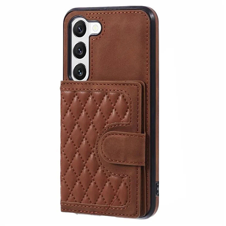 For Samsung Galaxy S21+ 5G Cell Phone Case Leather+TPU Anti-drop Cover with Rhombus Imprinted Card Bag
