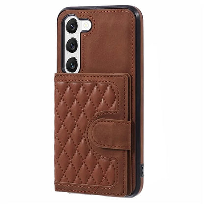 For Samsung Galaxy S21+ 5G Cell Phone Case Leather+TPU Anti-drop Cover with Rhombus Imprinted Card Bag