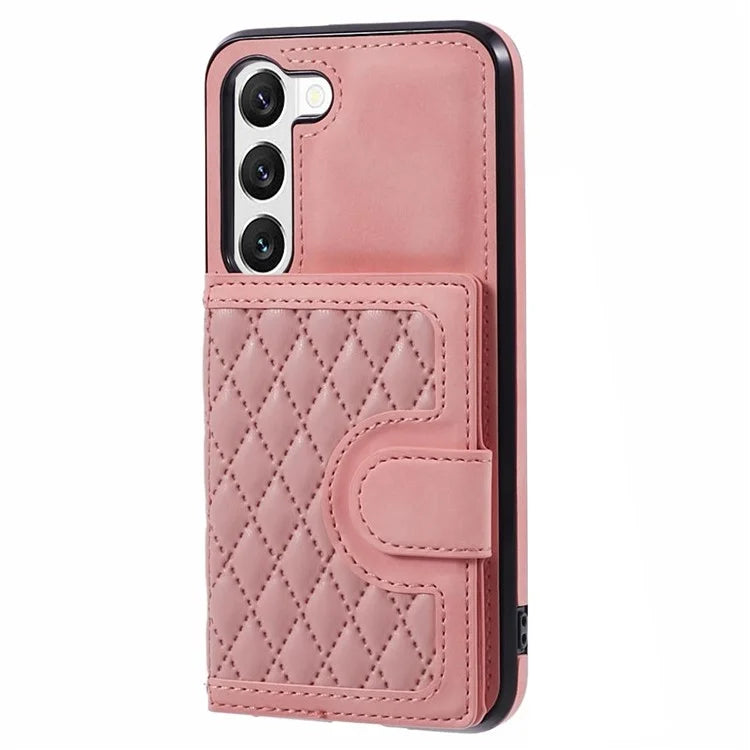 For Samsung Galaxy S21+ 5G Cell Phone Case Leather+TPU Anti-drop Cover with Rhombus Imprinted Card Bag
