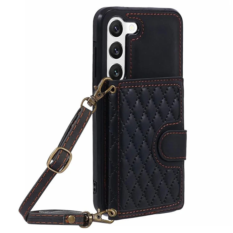 For Samsung Galaxy S21 4G / 5G Cell Phone Case PU Leather+TPU Rhombus Imprint Card Holder Cover