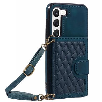 For Samsung Galaxy S21 4G / 5G Cell Phone Case PU Leather+TPU Rhombus Imprint Card Holder Cover