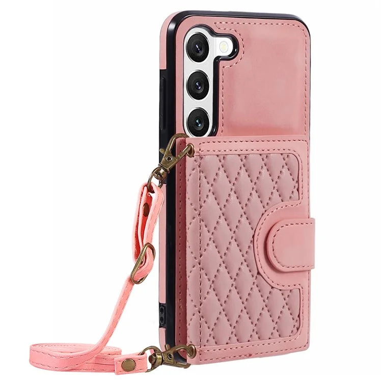 For Samsung Galaxy S21 4G / 5G Cell Phone Case PU Leather+TPU Rhombus Imprint Card Holder Cover