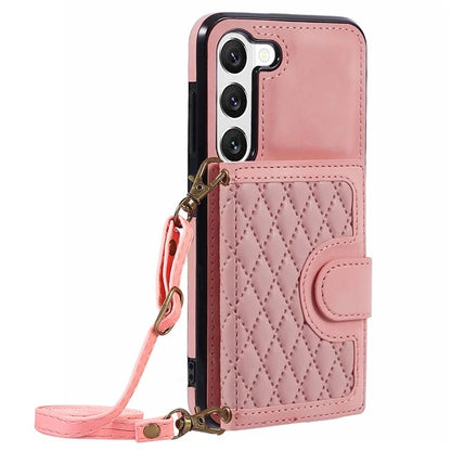 For Samsung Galaxy S21 4G / 5G Cell Phone Case PU Leather+TPU Rhombus Imprint Card Holder Cover