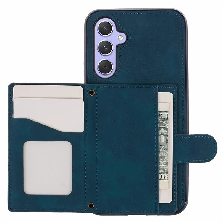 For Samsung Galaxy A14 5G / 4G Case Rhombus Grid Design Card Holder Shockproof Cover with Long Strap
