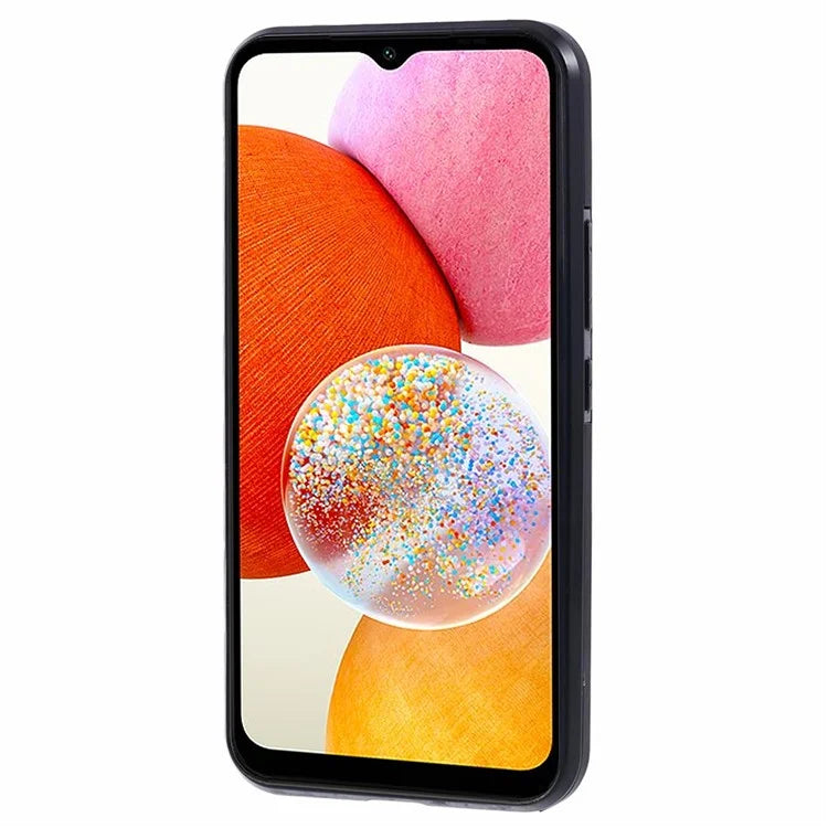 For Samsung Galaxy A14 5G / 4G Case Rhombus Grid Design Card Holder Shockproof Cover with Long Strap