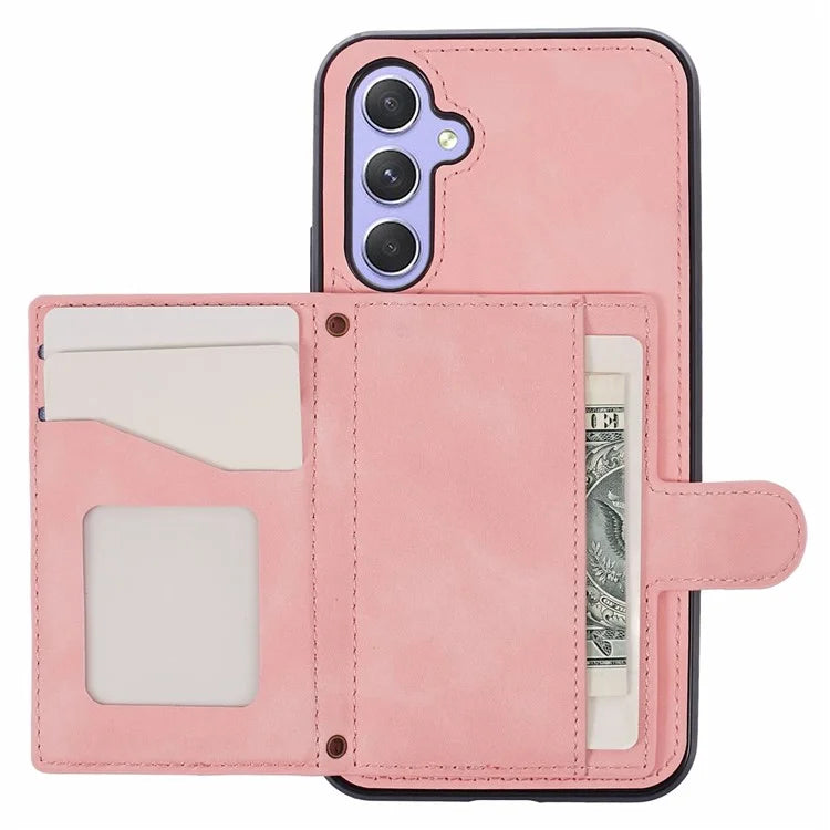 For Samsung Galaxy A14 5G / 4G Case Rhombus Grid Design Card Holder Shockproof Cover with Long Strap