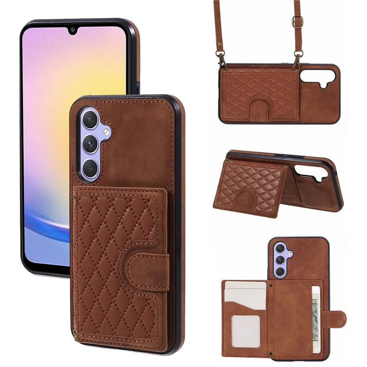For Samsung Galaxy A24 4G (162.1 x 77.6 x 8.3mm) Cover Leather+TPU Anti-drop Kickstand Cell Phone Case with Card Bag