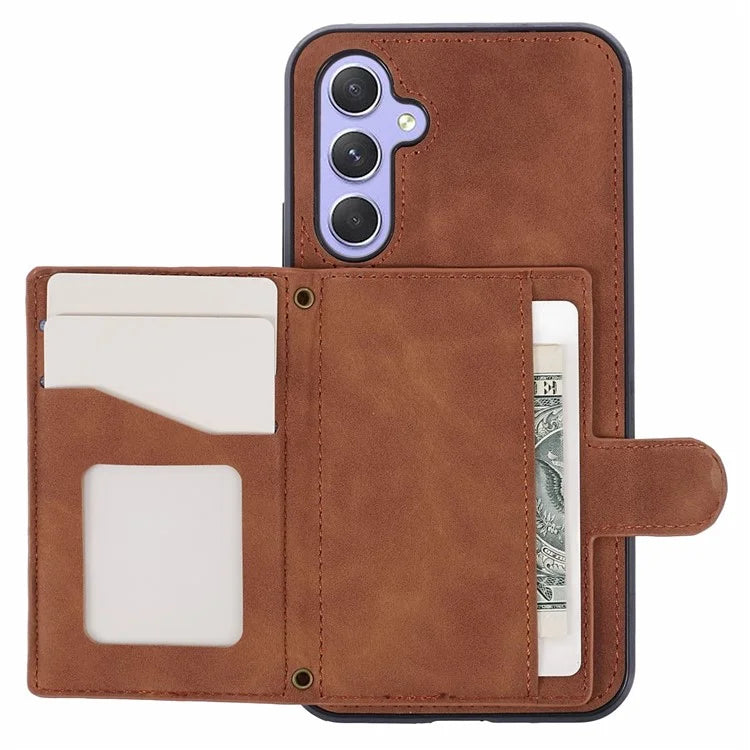 For Samsung Galaxy A24 4G (162.1 x 77.6 x 8.3mm) Cover Leather+TPU Anti-drop Kickstand Cell Phone Case with Card Bag