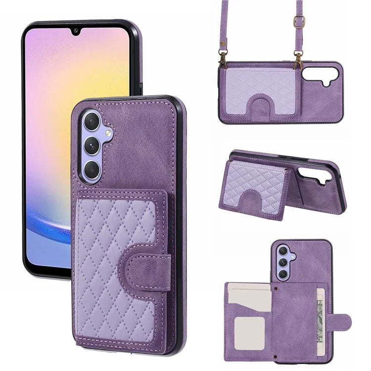 For Samsung Galaxy A24 4G (162.1 x 77.6 x 8.3mm) Cover Leather+TPU Anti-drop Kickstand Cell Phone Case with Card Bag