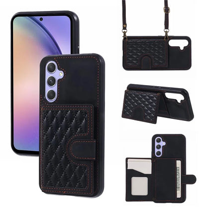 For Samsung Galaxy A54 5G Cover Card Holder Kickstand Anti-drop Cell Phone Case with Shoulder Strap