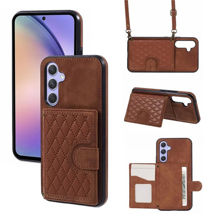 For Samsung Galaxy A54 5G Cover Card Holder Kickstand Anti-drop Cell Phone Case with Shoulder Strap