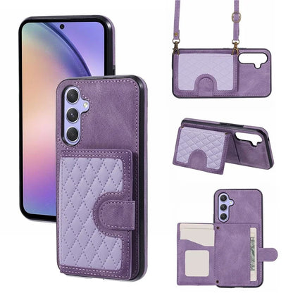 For Samsung Galaxy A54 5G Cover Card Holder Kickstand Anti-drop Cell Phone Case with Shoulder Strap